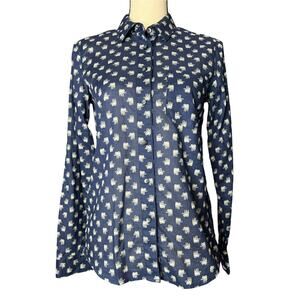 NEW Madewell Women's Button-up Shirt in Blue w/Gray Elephants Size XS